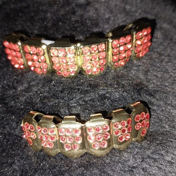 Gold and Red Teeth Grillz 2pc Set - Picture 9 of 10